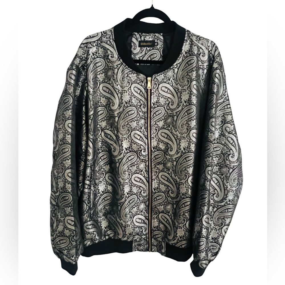 DiBanGu Black Silver Paisley Men's Jacquard Light Casual Jacket
